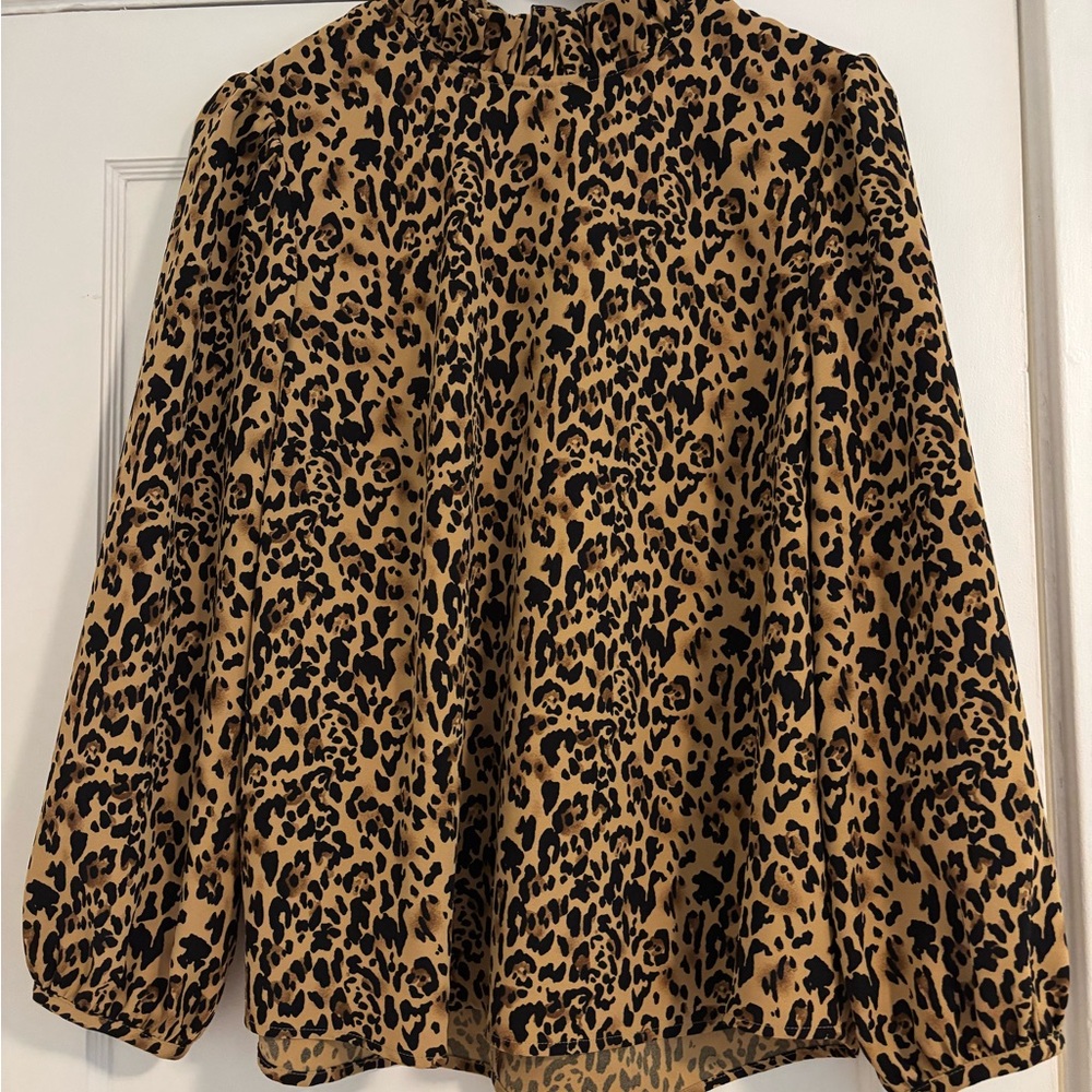 J. Crew High Neck Leopard Blouse